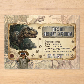 T Rex Dinosaur Expedition Geburtstagsabenteuer Acryleinladungen