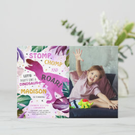 T Rex Dinosaur Girl Birthday Foto Einladung