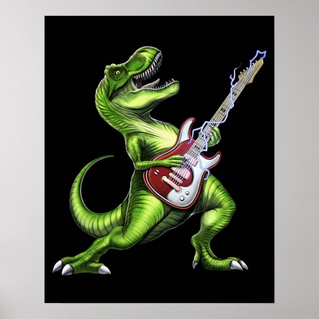 T-Rex Dinosaur Gitarre spielen Poster (Vorne)
