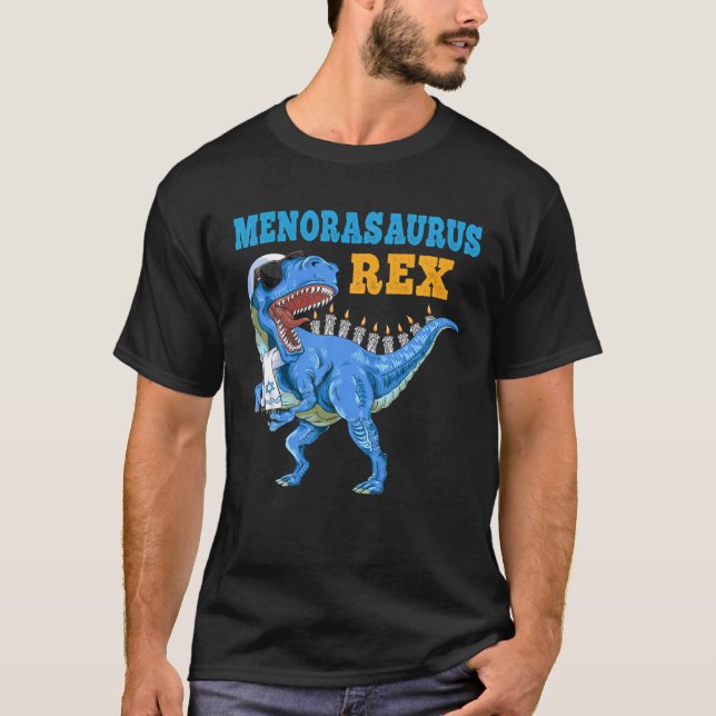 T Rex Dinosaur Hanukkah Menorasaurus Rex Funny T-Shirt (Vorderseite)