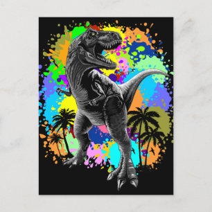 T-Rex Dinosaur Jurassic Reptile auf Paint Stains Postkarte