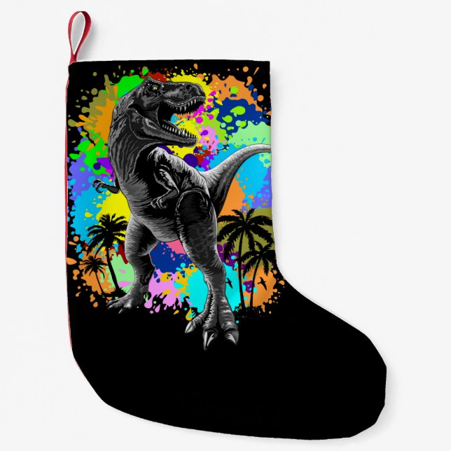 T-Rex Dinosaur Jurassic Reptile on Paint Stains Kleiner Weihnachtsstrumpf (Vorderseite)
