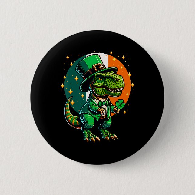 T-Rex Dinosaur Leprechaun Irischer St. Patricks Ta Button (Vorderseite)
