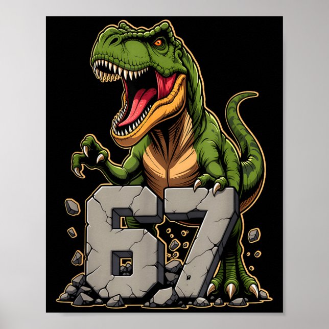 T-Rex Dinosaur lustig sechs sieben Meme Cool Tyran Poster (Vorne)