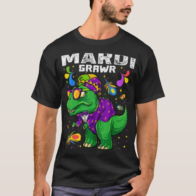 T-Rex Dinosaur Mardi Gras Bead Costume Mardi Grawr T-Shirt (Vorderseite)