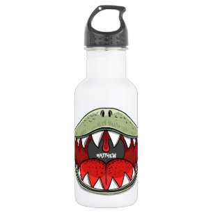 T-rex Dinosaur Mouth Kids Cartoon Olive Green Name Edelstahlflasche