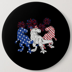 T Rex Dinosaur Niedliche US-Flagge 4. Juli Ausstat Button
