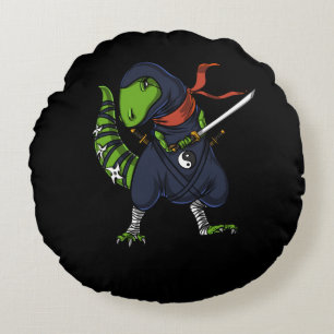 T-Rex Dinosaur Ninja Samurai Warrior Rundes Kissen