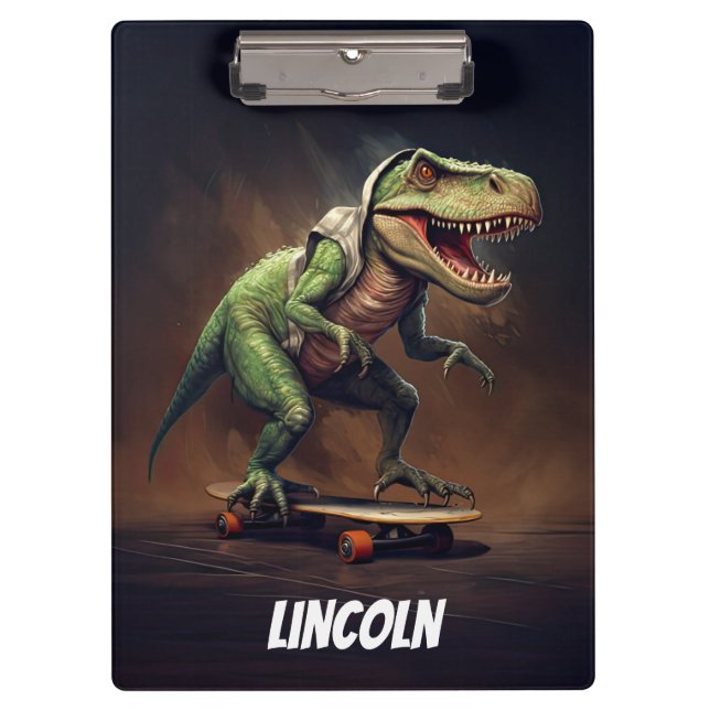 T-Rex Dinosaur Reiten auf Skateboard Klemmbrett (Vorderseite)