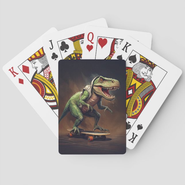 T-Rex Dinosaur Reiten auf Skateboard Spielkarten (Rückseite)