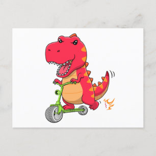 T-rex Dinosaur Riding A Green Scooter Postkarte