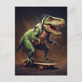 T-Rex Dinosaur Rising a Skateboard Geburtstagspart Postkarte