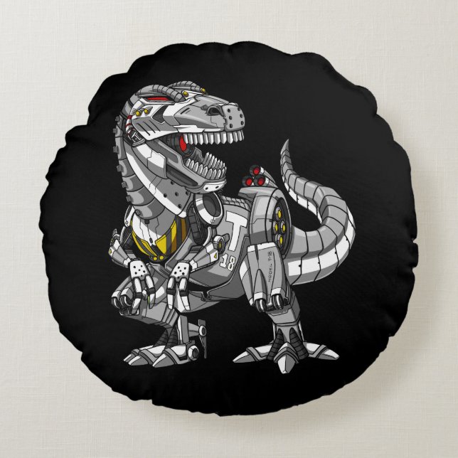 T-Rex Dinosaur Robot Monster Boys Kids Rundes Kissen (Vorderseite)