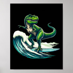 T-Rex-Dinosaur-Surfen-Surfer-Surfbrett-Geschenk fü Poster