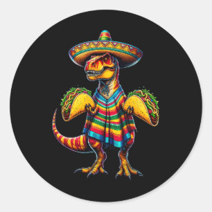 T-rex Dinosaur Taco Lover Cinco De Mayo Sombrero P Runder Aufkleber