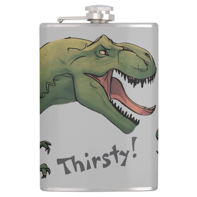 T-Rex Dinosaur Thirsty! Mit Taschen Flachmann (Vorderseite)