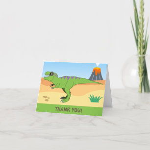 T-Rex Dinosaur & Volcano Anniversaire Merci Cartes