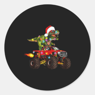 T-Rex Dinosaur Weihnachts-Monstertruck für Kinder  Runder Aufkleber