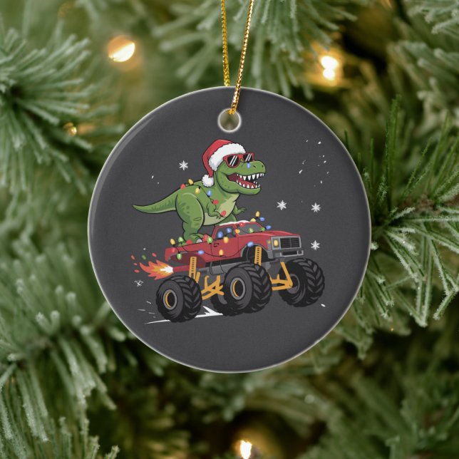 T-Rex Dinosaur Weihnachtsmonster Truck Keramik Ornament (Baum)