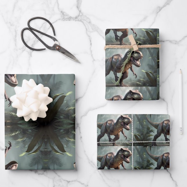 T-Rex Dinosaure Papier à enveloppement Plat Set de (Recto)