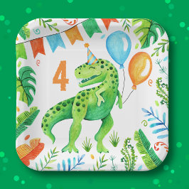 T rex Dinosaurier Boys Birthday Watercolor Pappteller