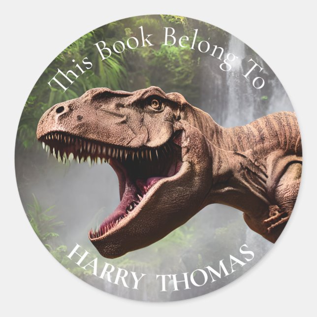 T REX Dinosaurier BUCH Runder Aufkleber (Vorderseite)