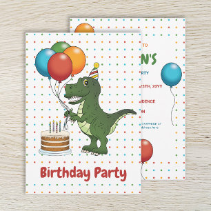 T-Rex Dinosaurier Bunte Luftballons Kindergeburtst Einladung
