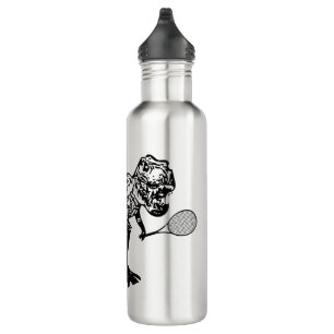 T-Rex Dinosaurier mit Tennisschläger Edelstahlflasche