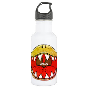 T-rex Dinosaurier Mund Kinder Cartoon Gelber Name Edelstahlflasche