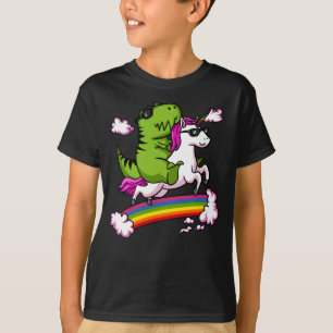 T-Rex Dinosaurier Riding Magical Unicorn Regenboge T-Shirt
