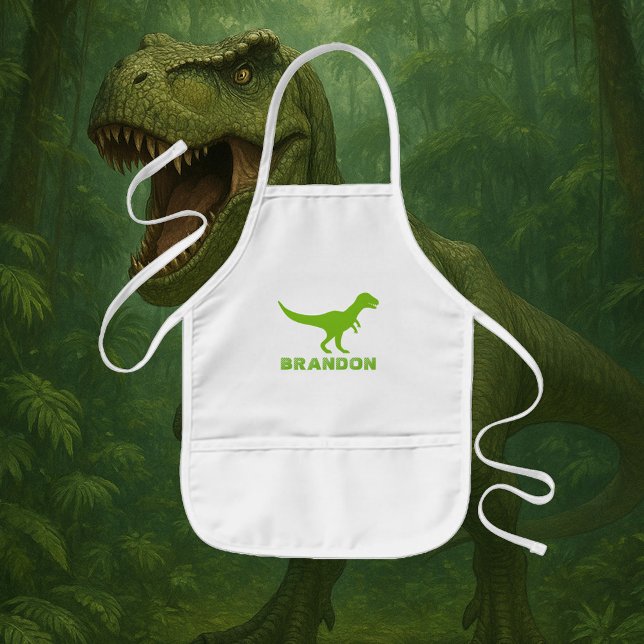 T-rex Dinosaurier scherzt Schürze mit (Green T-rex dinosaur apron for kids)