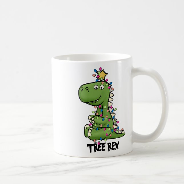T-Rex-Dinosaurier-Weihnachtskostüm Xmas-Baum-Licht Kaffeetasse (Rechts)