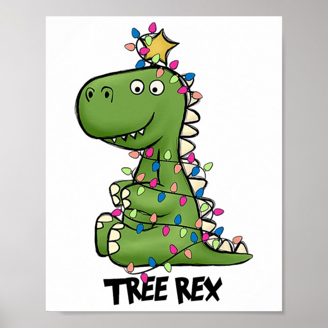 T-Rex-Dinosaurier-Weihnachtskostüm Xmas-Baum-Licht Poster (Vorne)