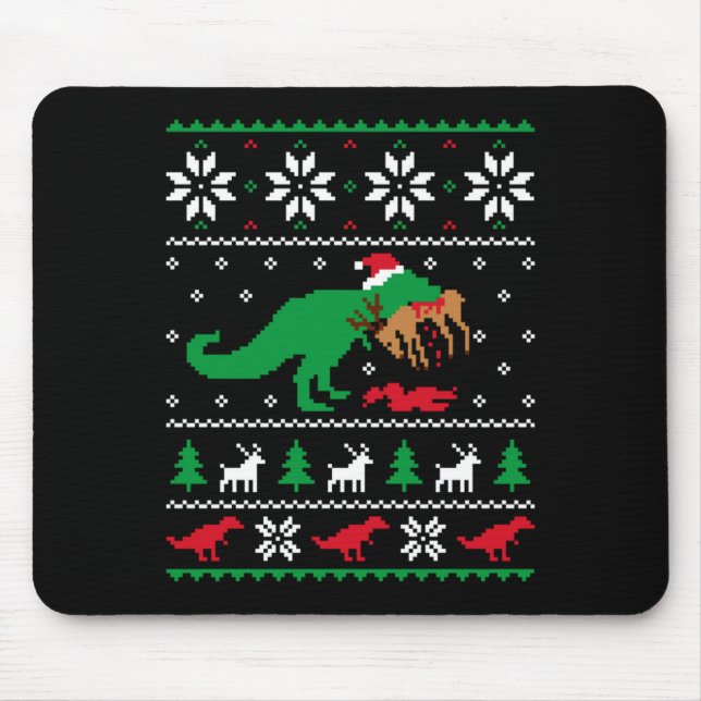 T Rex Eating Reindeer Funny Dinosaur Christmas Ugl Mousepad (Vorne)