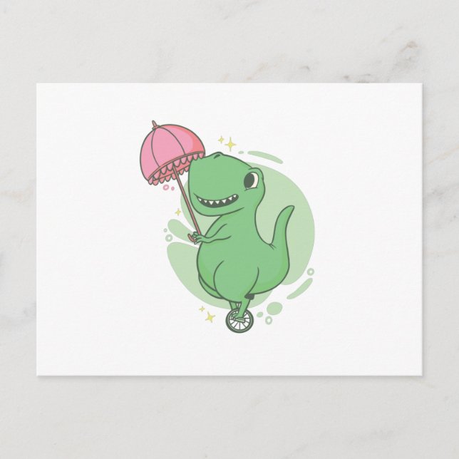 T Rex Einrad Postkarte (Vorderseite)