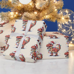 T-Rex Funny Boy Weihnachtsleuchten Umschlagpapier Geschenkpapier