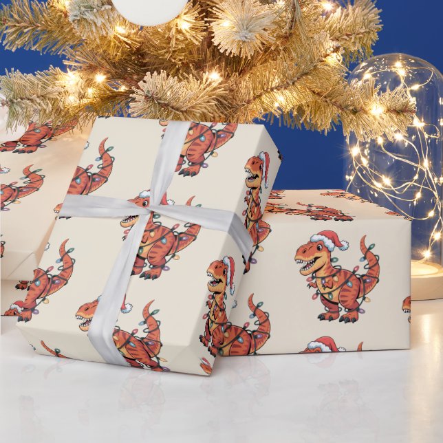 T-Rex Funny Boy Weihnachtsleuchten Umschlagpapier Geschenkpapier (Feiertage)