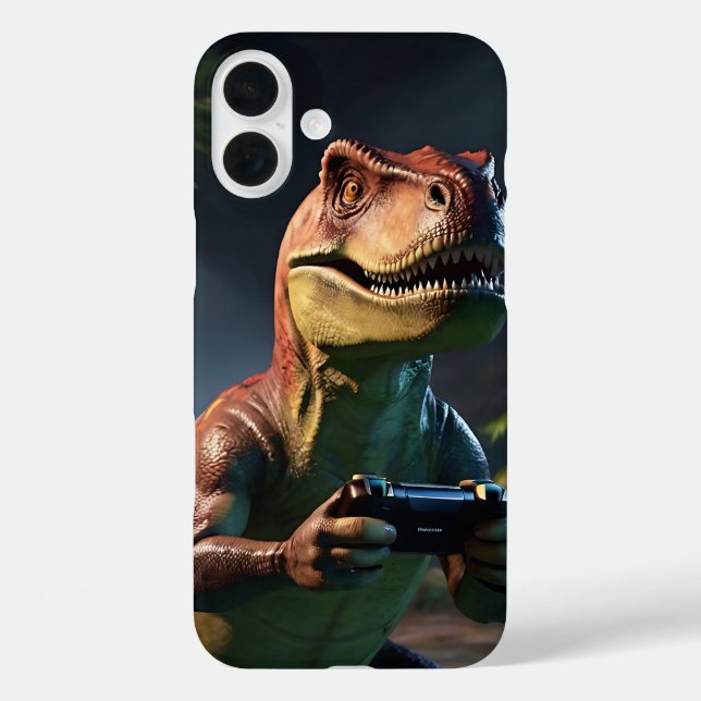 T-Rex Gamer Dino Art iPhone 16 Plus Hülle (Rückseite)