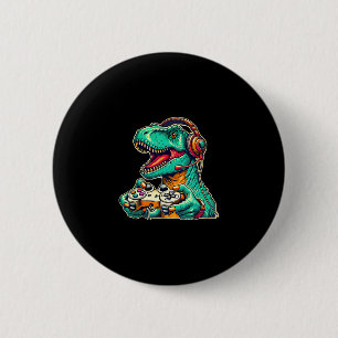 T-Rex Gamer Mit Headset Lustiger Dinosaurier Gamer Button