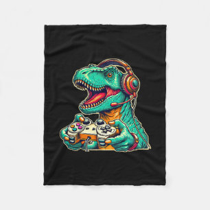T-Rex Gaming mit Headset Lustiger Dinosaurier Game Fleecedecke