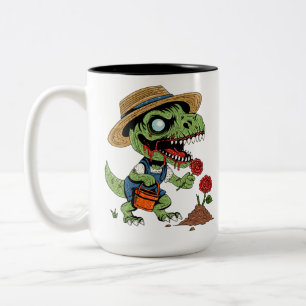 T-Rex Gardener Zombie Zweifarbige Tasse