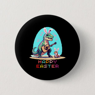 T-rex Happy Oaster Eggs Retro Vintag Pixel Art Ro Button