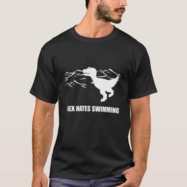 T-Rex hasst dunklen T - Shirt schwimmen (Vorderseite)