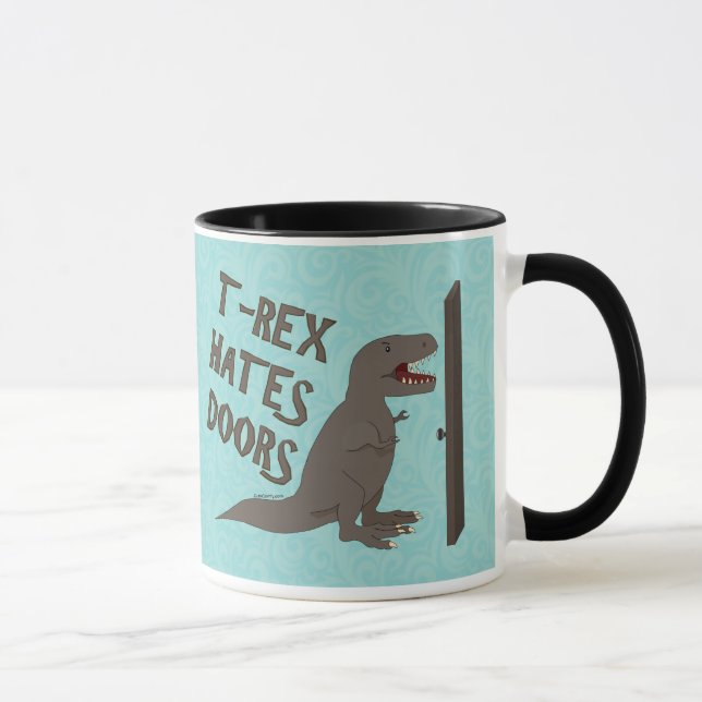 T-Rex hasst Türen Tasse (Rechts)