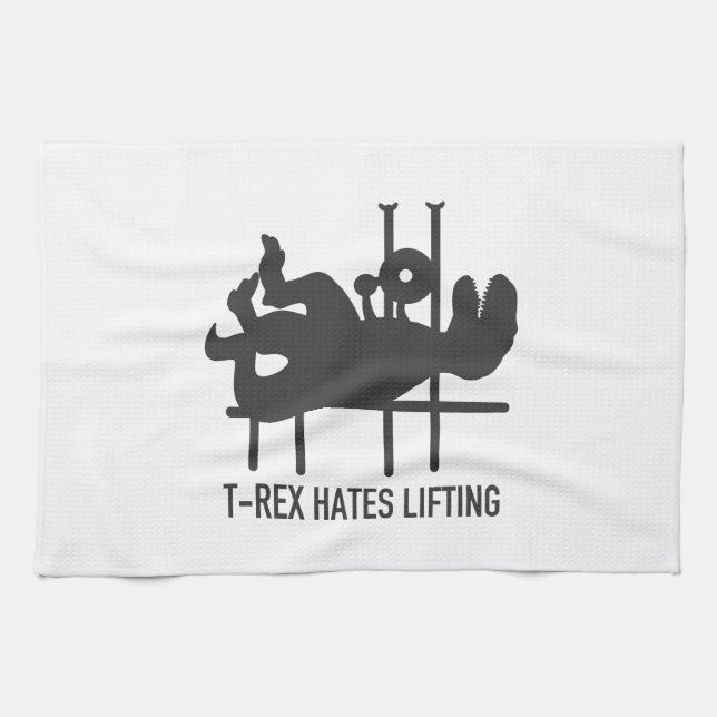 T-rex Hates Heben - Wählen Sie Hintergrundfarbe Geschirrtuch (Horizontal)