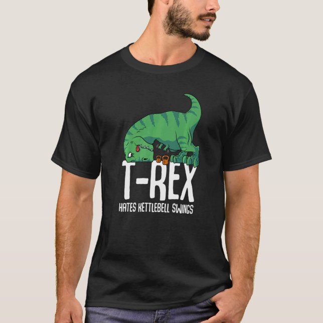 T Rex Hates Kettlebell Gym Kurz Arms Dino TRex T-Shirt (Vorderseite)