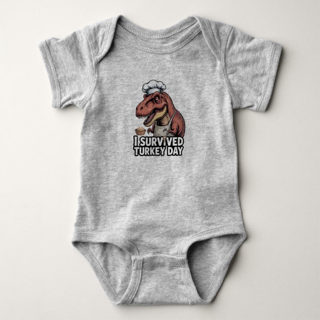 T-Rex I Survived Turkey Day Chef  Baby Strampler (Vorderseite)