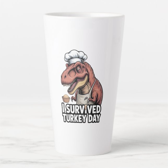 T-Rex I Survived Turkey Day Chef  Milchtasse (Vorderseite)