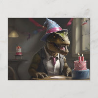 T-rex im Geburtstagshut