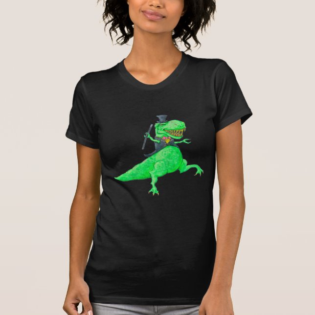 T-Rex im Spitzenhut und in den Schwänzen T-Shirt (Vorderseite)